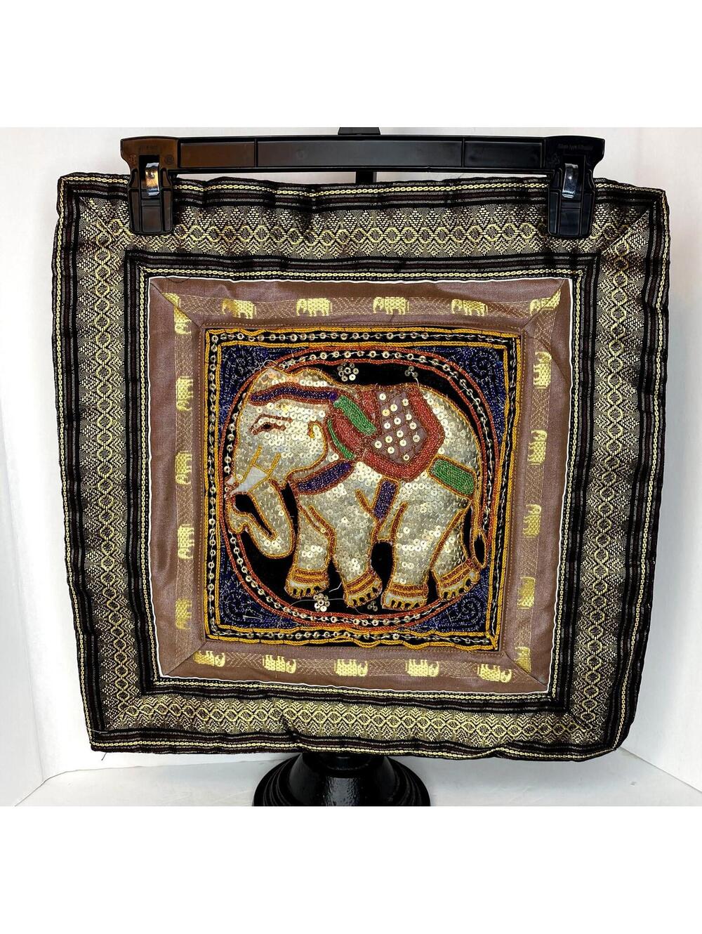 Handmade Elephant Gold Thread Embroidered Vintage Throw Pillowcase Cover